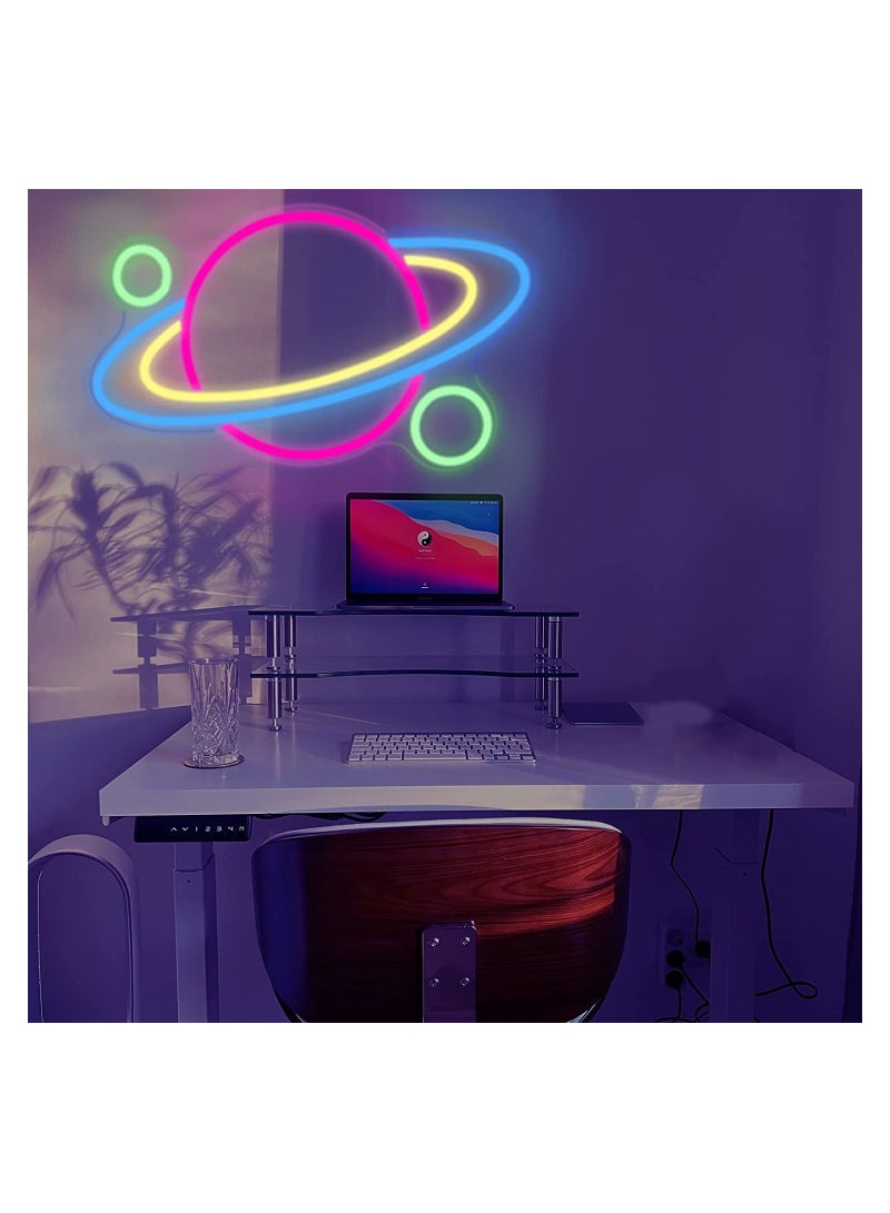 Planet LED Neon Sign Saturn Neon Lights for Bedroom USB Powered with Switch 16x11'' Aesthetic Cool Stuff Gaming Room Wall Decor Alien Birthday Gifts for Boys Girls - Image 3