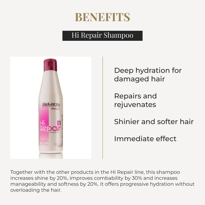 SALERM - Repair Shampoo - Hi Repair Shampoo - 250 ml - Deep Hydration for Damaged Hair - Repairs and Rejuvenates - Shinier and Softer Hair - Immediate Effect - Image 3