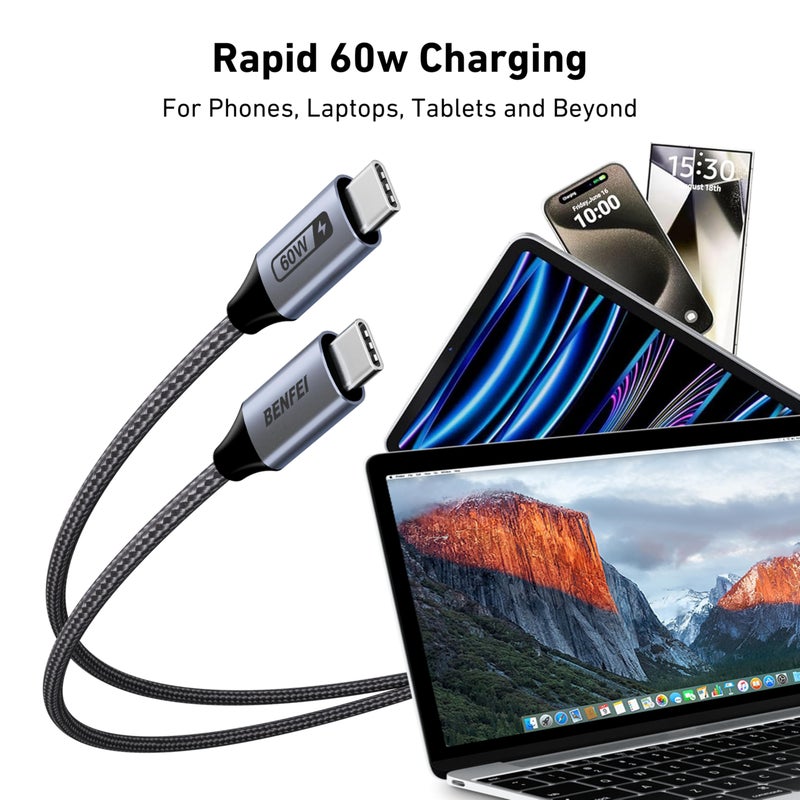 BENFEI USB C to USB C Multipack 60W Fast Charging Cable, 4-Pack(3.3ft/3.3ft/6.6ft/6.6ft) Nylon Braided Cable for iPhone iPad mini, MacBook, Samsung Galaxy - Image 2
