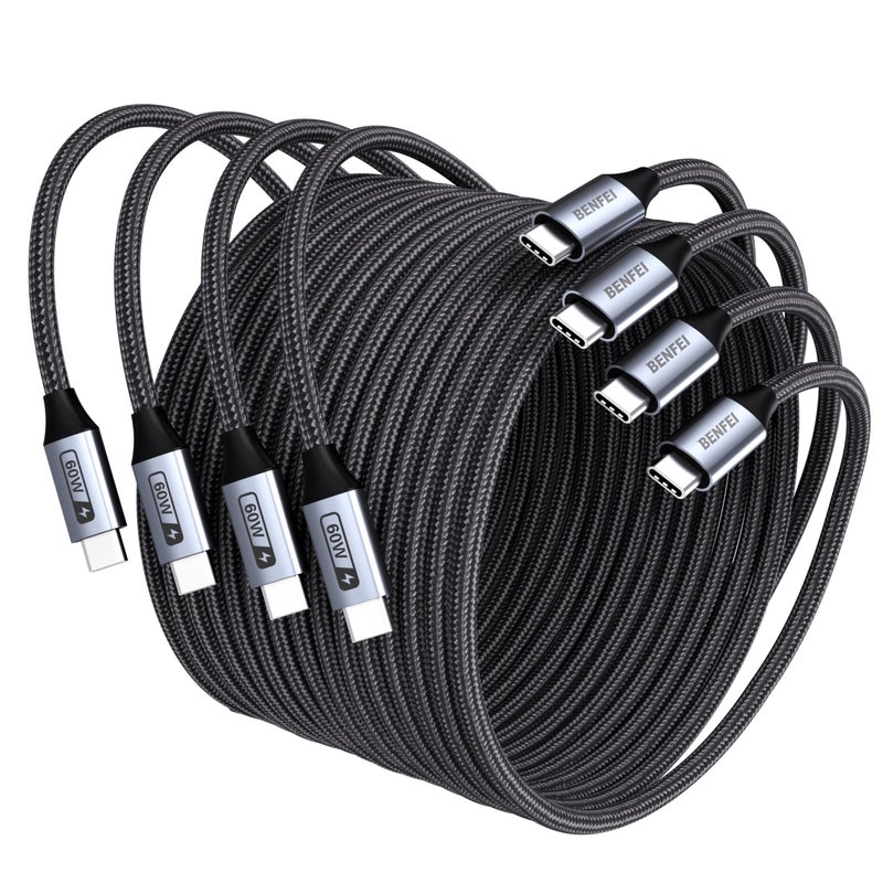 BENFEI USB C to USB C Multipack 60W Fast Charging Cable, 4-Pack(3.3ft/3.3ft/6.6ft/6.6ft) Nylon Braided Cable for iPhone iPad mini, MacBook, Samsung Galaxy - Image 1