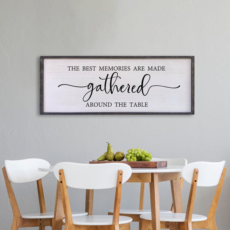 Surfapans The Best Memories Are Made Gathered Around The Table Wall Decor 32"x12" Large Rustic Farmhouse Dining Room Wood Framed Modren Signs Kitchen Home Simple Hanging Wall Art (Black) - Image 4