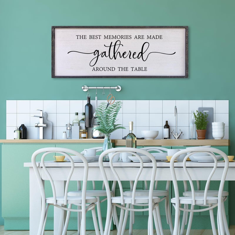 Surfapans The Best Memories Are Made Gathered Around The Table Wall Decor 32"x12" Large Rustic Farmhouse Dining Room Wood Framed Modren Signs Kitchen Home Simple Hanging Wall Art (Black) - Image 3