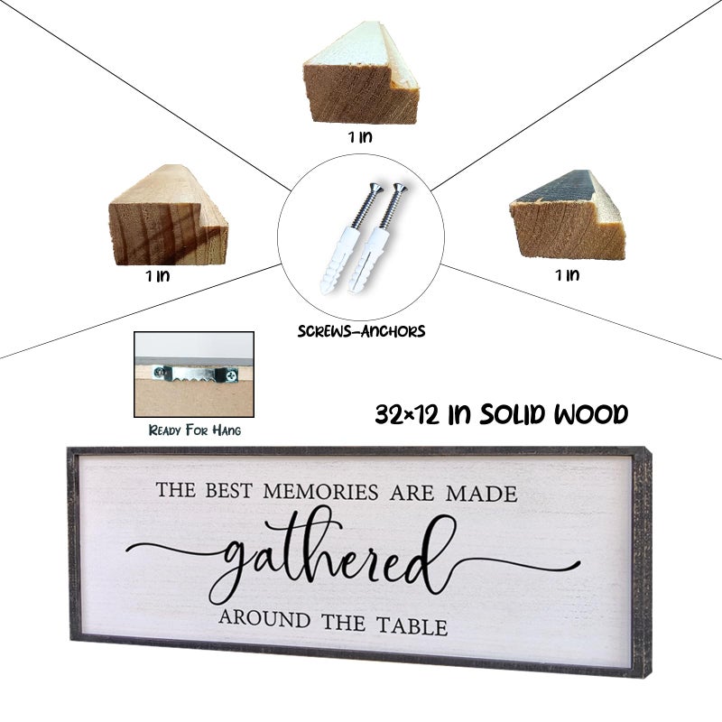 Surfapans The Best Memories Are Made Gathered Around The Table Wall Decor 32"x12" Large Rustic Farmhouse Dining Room Wood Framed Modren Signs Kitchen Home Simple Hanging Wall Art (Black) - Image 2