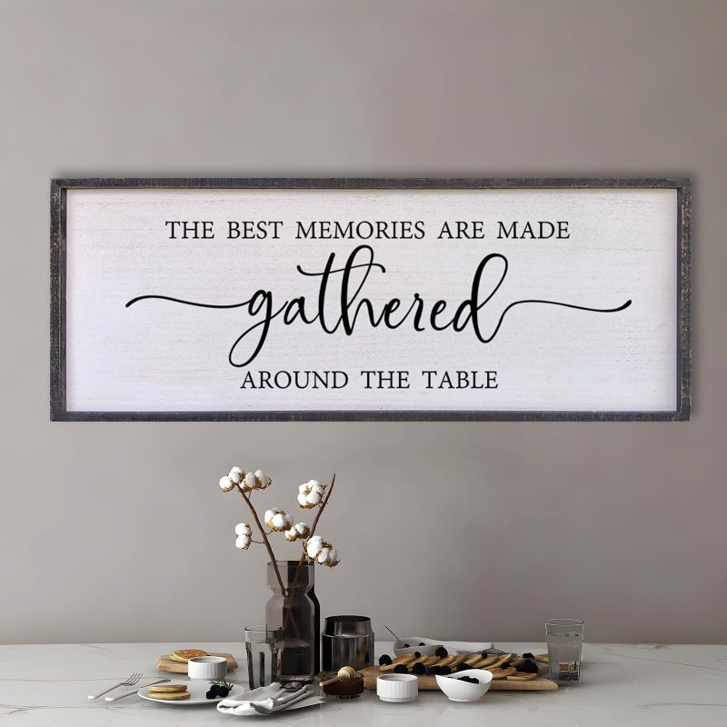 Surfapans The Best Memories Are Made Gathered Around The Table Wall Decor 32"x12" Large Rustic Farmhouse Dining Room Wood Framed Modren Signs Kitchen Home Simple Hanging Wall Art (Black) - Image 5