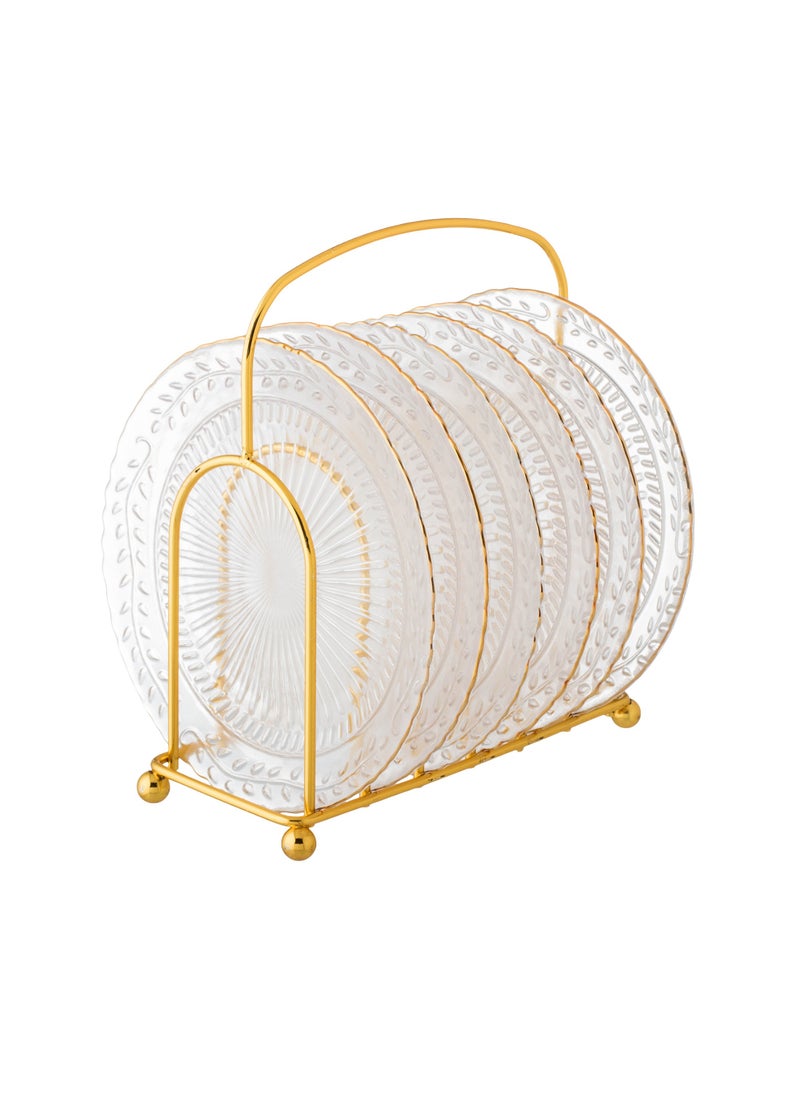 Dania A set of 6 pieces glass dessert plates with a metal stand Clear 15 cm  - Image 1