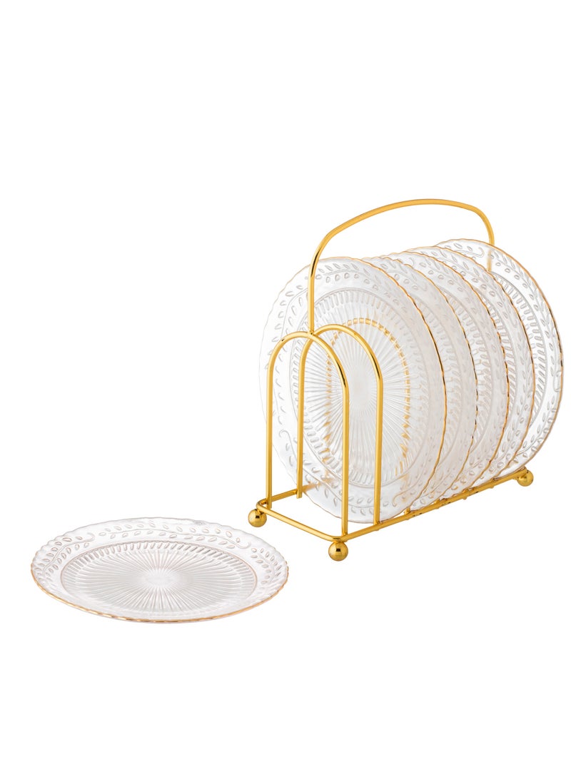 Dania A set of 6 pieces glass dessert plates with a metal stand Clear 15 cm  - Image 2