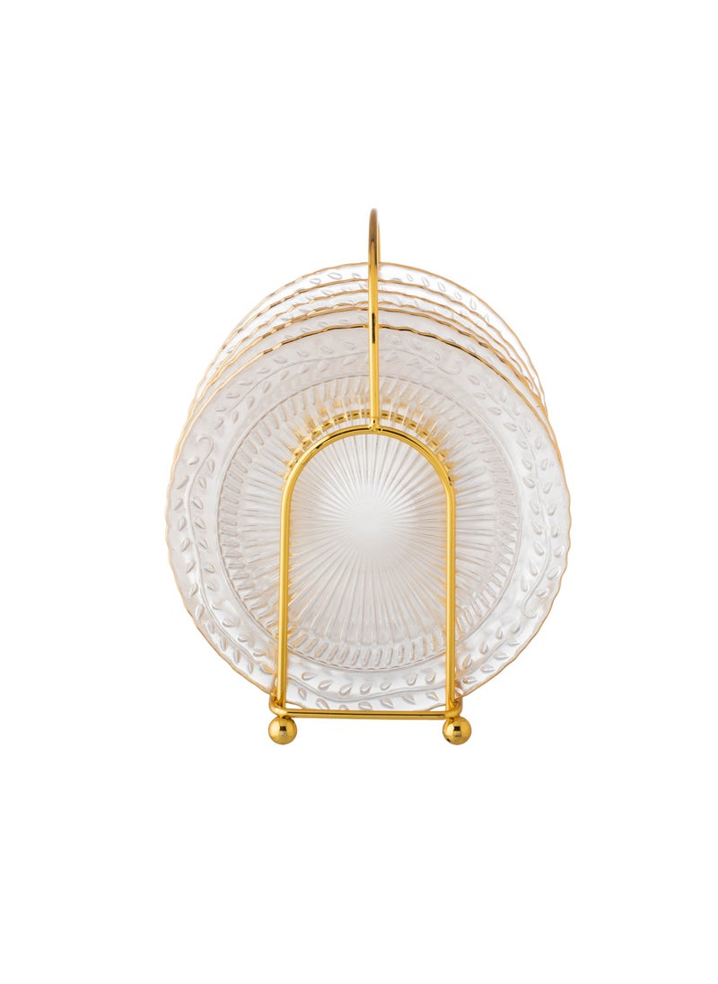Dania A set of 6 pieces glass dessert plates with a metal stand Clear 15 cm  - Image 3