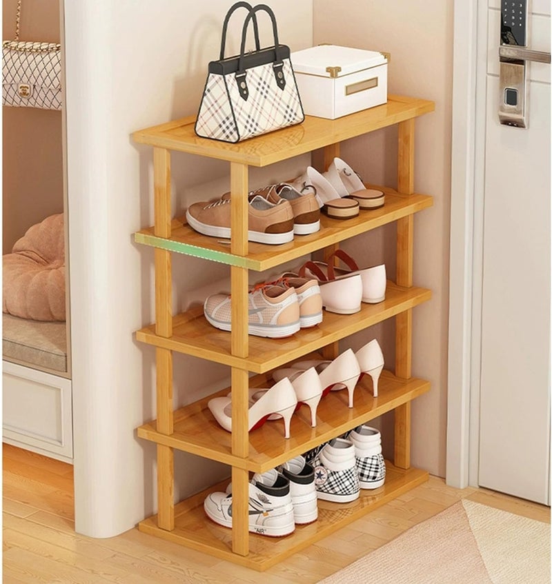 LINGWEI 4,5,6-Tier Bamboo Shoe Rack Organizer, 100% Natural Bamboo, Multi-Size Entryway Shoe Shelf for Home, Hallway & Closet – Space-Saving Durable Storage Stand (5-Floor) - Image 1