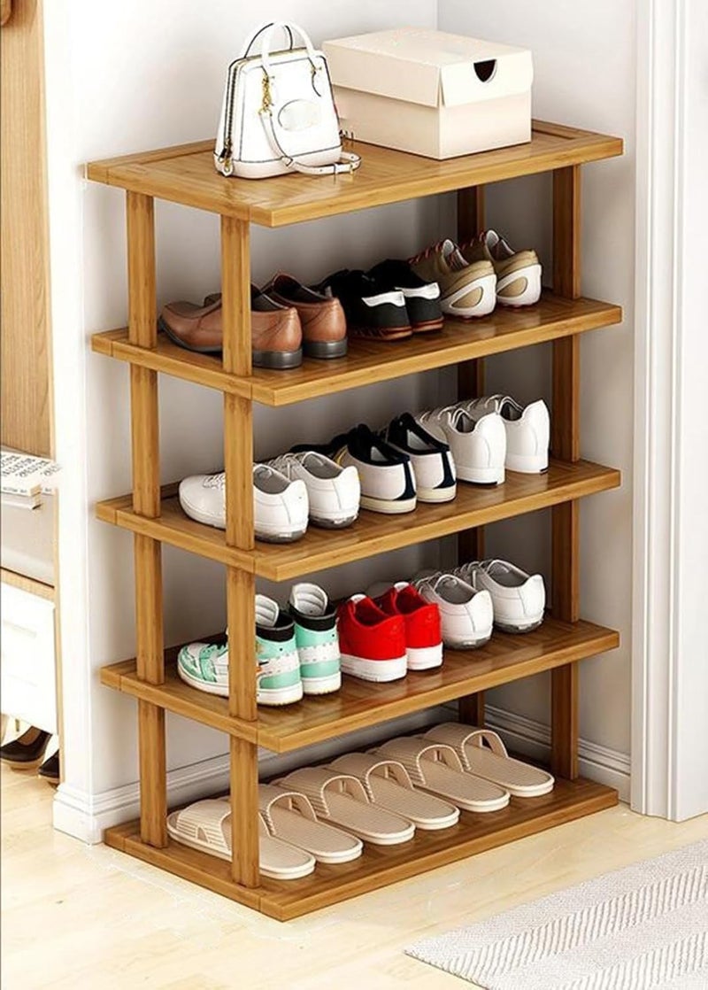 LINGWEI 4,5,6-Tier Bamboo Shoe Rack Organizer, 100% Natural Bamboo, Multi-Size Entryway Shoe Shelf for Home, Hallway & Closet – Space-Saving Durable Storage Stand (5-Floor) - Image 3