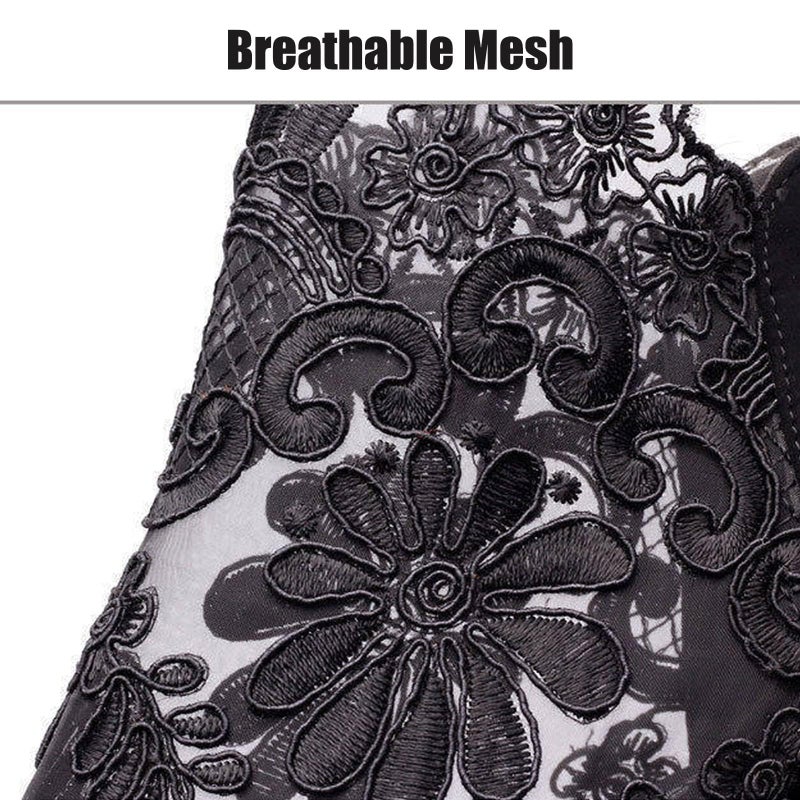 Optigard Women's Flowers Lace Fish Mouth Open Toe High Heels Sandals with Back Zipper Cutout Breathable Non-Slip Block Heeled Ankle Bootie Sandals Fashion Wedding Party Dress Shoes (8,Black,Female) - Image 5