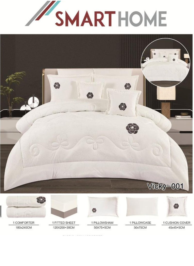 SMART HOME Winter double bed sheet 5 pieces embroidered double-sided system velvet face and fur face, single size 180x240 cm, the sheet fits a bed size 120X200 cm  - Image 1