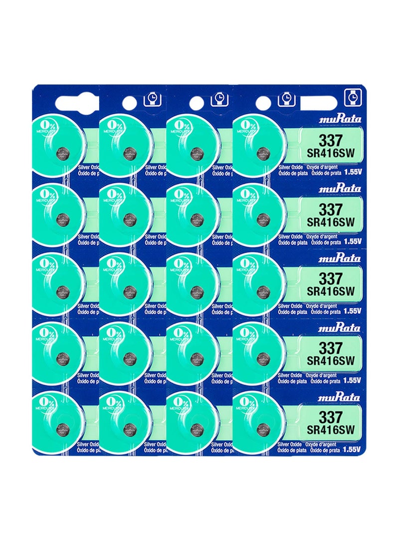 20-Pieces Murata SR416SW / 337 Silver Oxide 1.55V (muRata) Japan Batteries