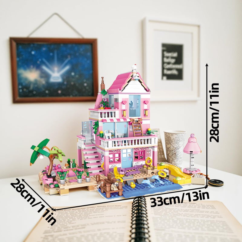 CSNRHG Pink Seaside Beach Villa Friends Building Set Friends Construction Educational Toy 822 Pieces Gifts for Girls Teens Kids Adults Ages 6+ - Image 2