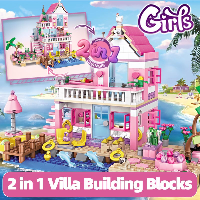 CSNRHG Pink Seaside Beach Villa Friends Building Set Friends Construction Educational Toy 822 Pieces Gifts for Girls Teens Kids Adults Ages 6+ - Image 4