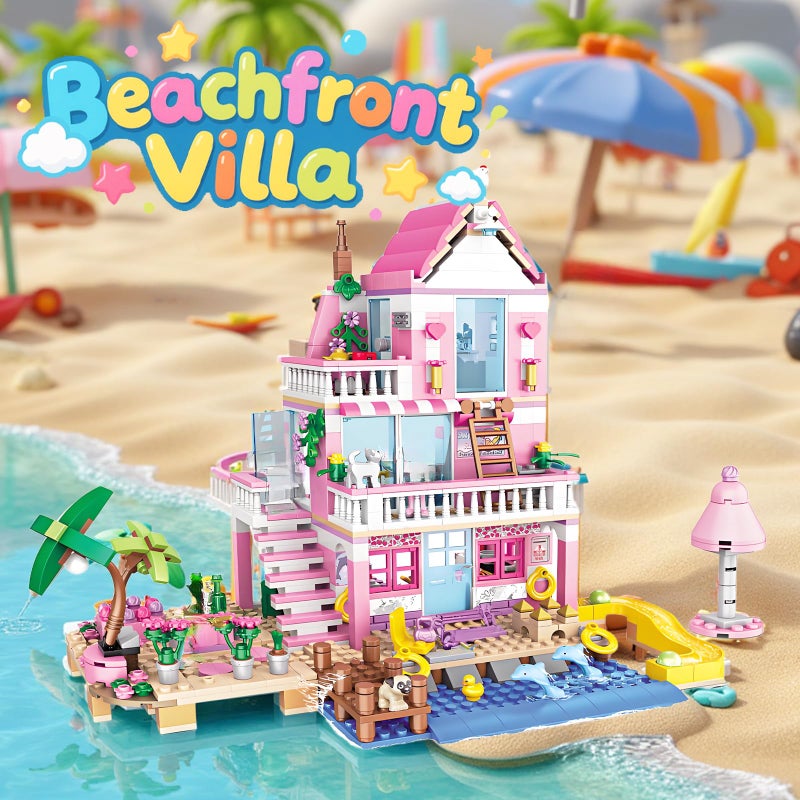 CSNRHG Pink Seaside Beach Villa Friends Building Set Friends Construction Educational Toy 822 Pieces Gifts for Girls Teens Kids Adults Ages 6+ - Image 3