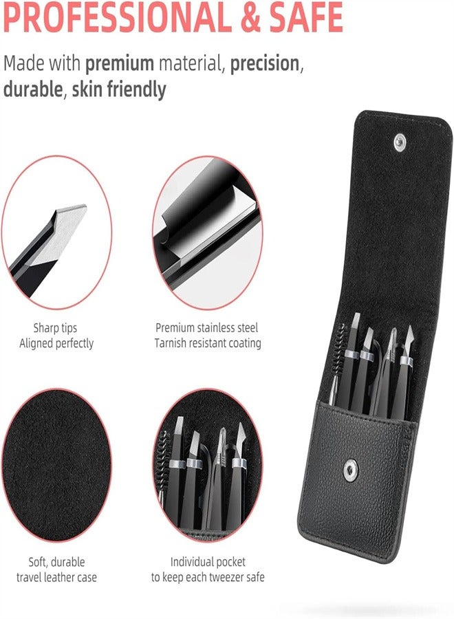 طقم ملاقط، 6 قطع ملاقط احترافية من الفولاذ المقاوم للصدأ، طقم ملاقط حواجب مع علبة لشعر الوجه النامي تحت الجلد، أداة تجميل يومية، أسود - Image 3