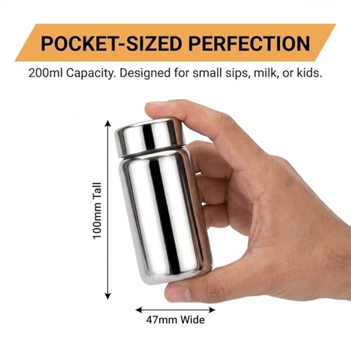 Expresso Stainless Steel Single wall Water Bottle, For storing Milk/Tea/Coffee/Buttermilk/Juice 200ml, Pack of 2, Silver - Image 3