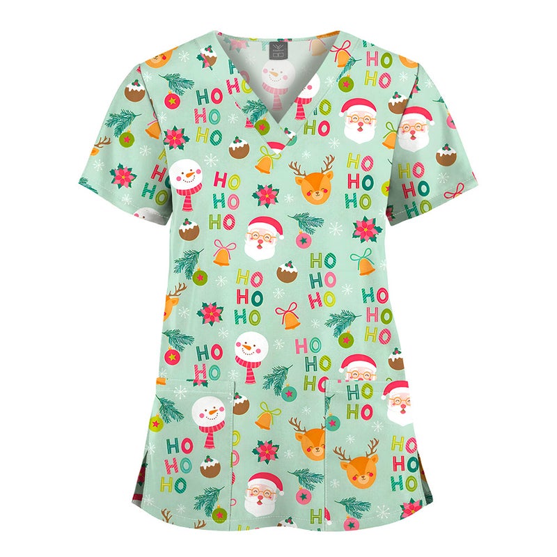 Elastic Christmas Pattern Comfortable Plus Size Cartoon Nurses' Clothing Printed Dental Dentist Work Clothes - Image 1