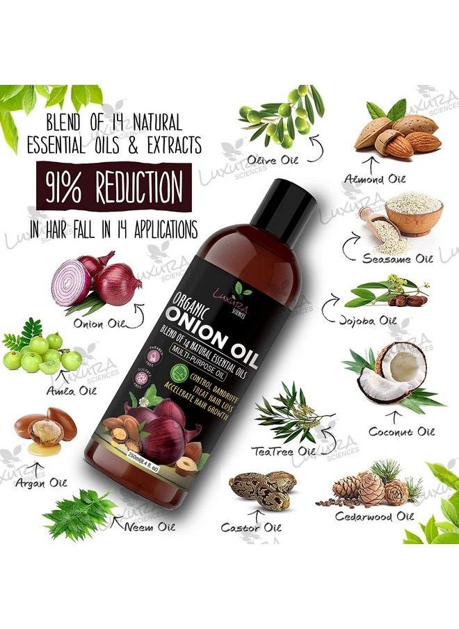 Luxura Sciences 250 Ml Onion Hair Oil With 14 Essential Oils Multipurpose Hair Growth Oil/Serum For Complete Hair Treatment With Argan Bhringraj Hibiscus Sesameamlasweet Almond Olive And More (1)  - Image 3