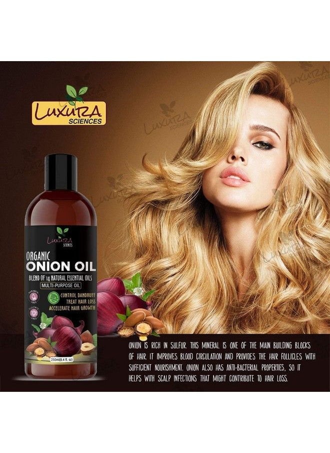 Luxura Sciences 250 Ml Onion Hair Oil With 14 Essential Oils Multipurpose Hair Growth Oil/Serum For Complete Hair Treatment With Argan Bhringraj Hibiscus Sesameamlasweet Almond Olive And More (1)  - Image 4