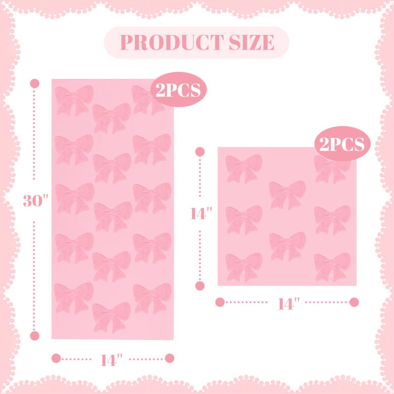 NZNDB 4 Pack Cotton Towel Set, Pink Soft Bathroom Bow Towel Set, Contains 2 Hand Towels 14x30in & 2 Wash Coths 14x14in, Highly Absorbent & Lightweight, Preppy Bath Decor Wedding Gift - Image 5