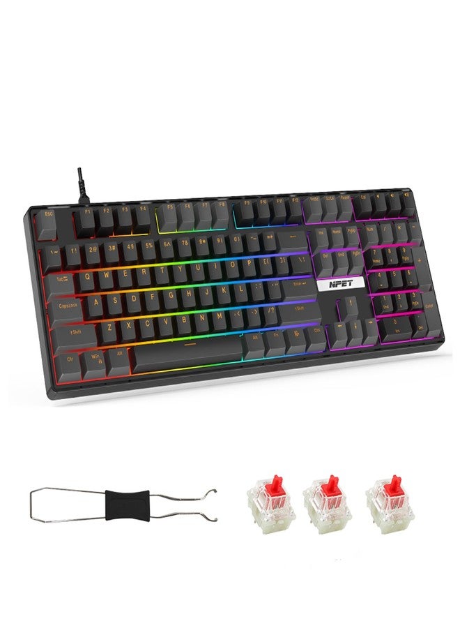 NPET CR108 108 Key RGB Gaming Mechanical Keyboard with Hot Swappable Linear Red Switches, 4 Custom Hotkeys, Anti-Ghosting and Per Key Backlit, Full Size Wired Keyboard for PC(Black) - Image 1