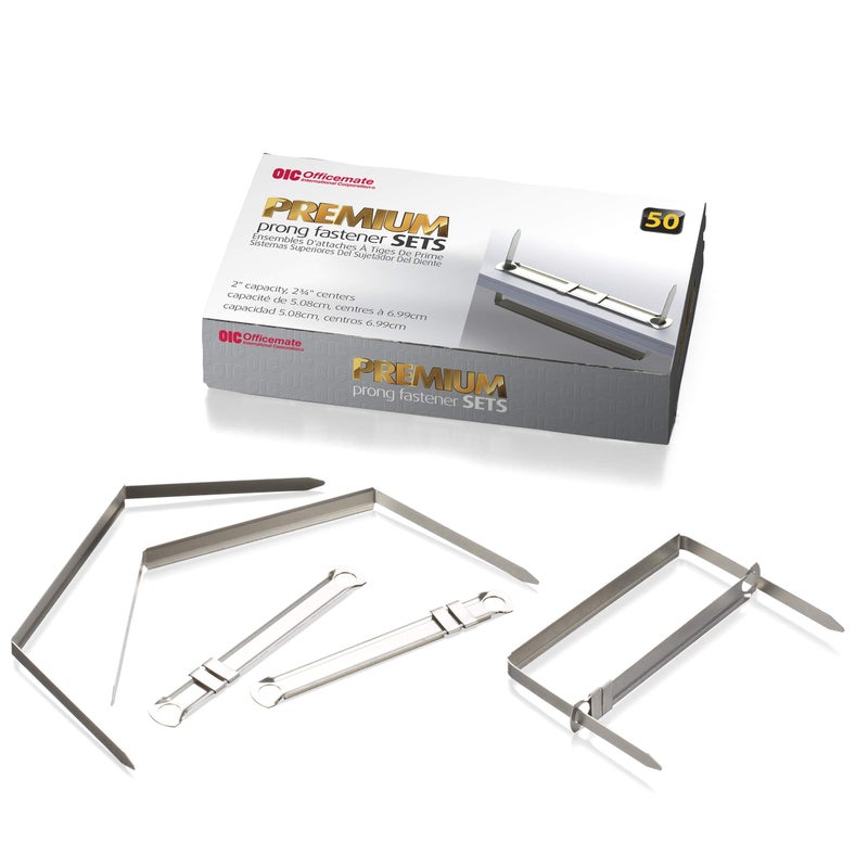 Officemate Premium Prong Fasteners, Complete Set, 2-Inch Capacity, 2.75-Inch Base, Box of 50 (99711) - Image 1