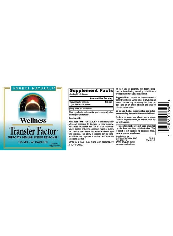 Source Naturals Wellness Transfer Factor 125 Mg. 60 Capsules - Image 4