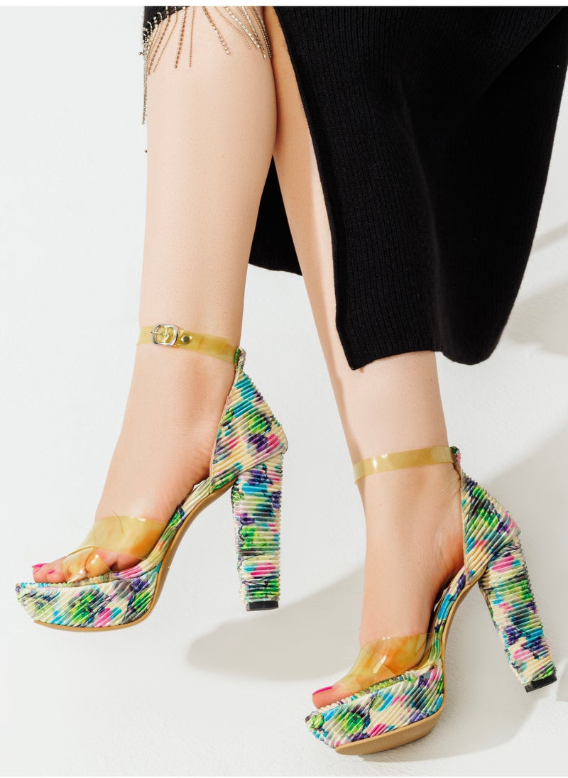 Vbranda - Floral heel sandals with ankle straps in different color schemes and patterns R-107-GREEN - Image 1
