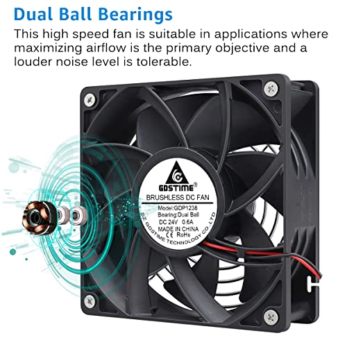 GDSTIME High Airflow 24V 120mm x 120mm x 38mm Dual Ball Bearing 5 Inch Brushless Cooling Fan - Image 5