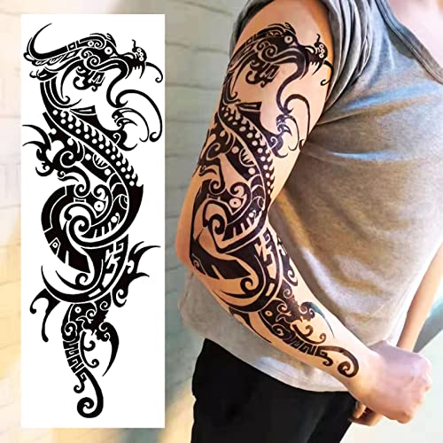 Aresvns Halloween Temporary Sleeve Tattoo for Men and Women (L19“xW7”),Waterproof Japanese Military Fake Tattoos Long lasting,Full Arm Totem Temporary Tattoos for BBQ Pool Beach Party - Image 3