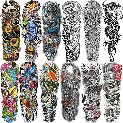 Aresvns Halloween Temporary Sleeve Tattoo for Men and Women (L19“xW7”),Waterproof Japanese Military Fake Tattoos Long lasting,Full Arm Totem Temporary Tattoos for BBQ Pool Beach Party - Image 2
