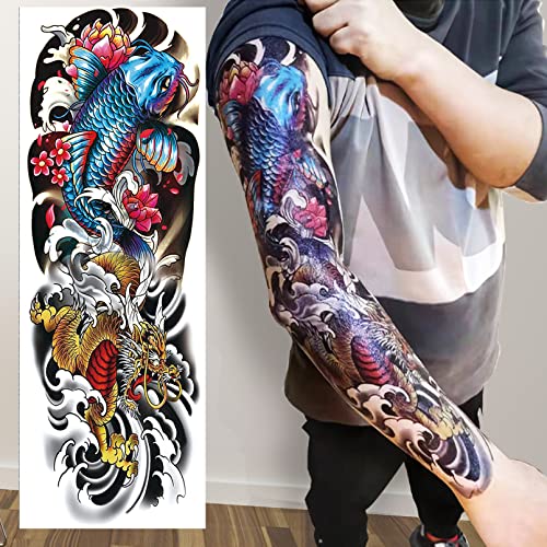 Aresvns Halloween Temporary Sleeve Tattoo for Men and Women (L19“xW7”),Waterproof Japanese Military Fake Tattoos Long lasting,Full Arm Totem Temporary Tattoos for BBQ Pool Beach Party - Image 4