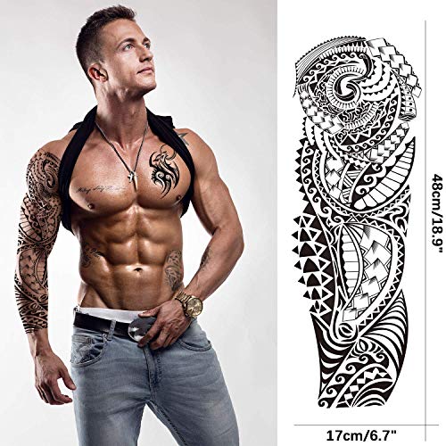 Aresvns Halloween Temporary Sleeve Tattoo for Men and Women (L19“xW7”),Waterproof Japanese Military Fake Tattoos Long lasting,Full Arm Totem Temporary Tattoos for BBQ Pool Beach Party - Image 5