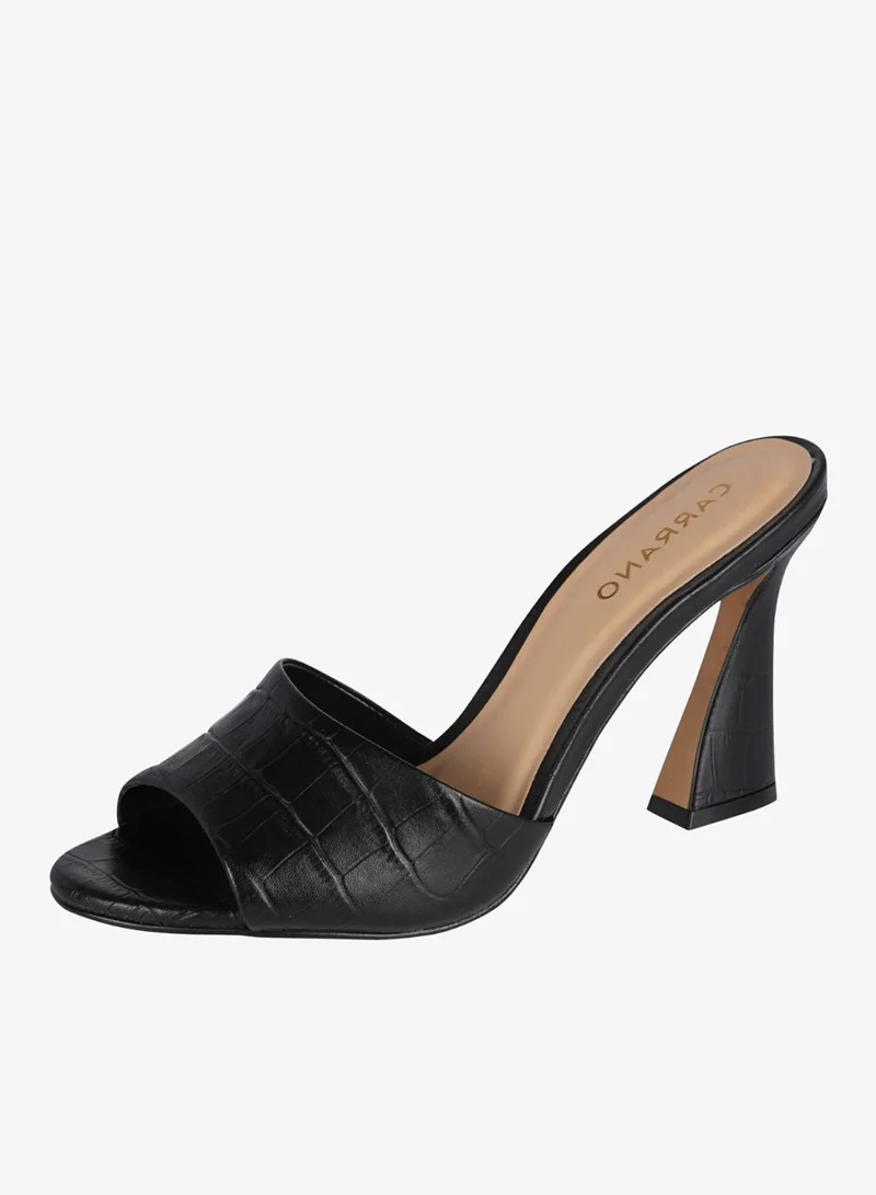 Carrano Black Carrano Ladies Open Mule Classic Leather Fancy High Heel 387002B Cab0302 for Women | Best Price UAE