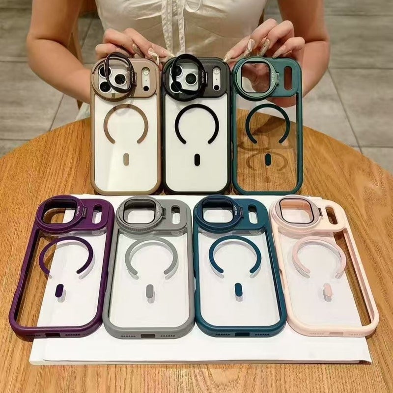 غطاء MagSafe بGlass لـ iPhone 13 مع مغناطيس قوي وحامل قائم مع مقاوم للصدمات مع تغطية كاملة مع حماية من السقوط باللون برتقالي مغناطيسي بوظيفة حامل للمكتب للاستخدام الخارجي - Image 3