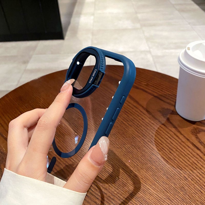 غطاء MagSafe بGlass لـ iPhone 13 مع مغناطيس قوي وحامل قائم مع مقاوم للصدمات مع تغطية كاملة مع حماية من السقوط باللون برتقالي مغناطيسي بوظيفة حامل للمكتب للاستخدام الخارجي - Image 5