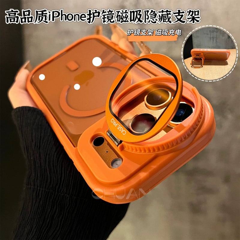 غطاء MagSafe بGlass لـ iPhone 13 مع مغناطيس قوي وحامل قائم مع مقاوم للصدمات مع تغطية كاملة مع حماية من السقوط باللون برتقالي مغناطيسي بوظيفة حامل للمكتب للاستخدام الخارجي - Image 2