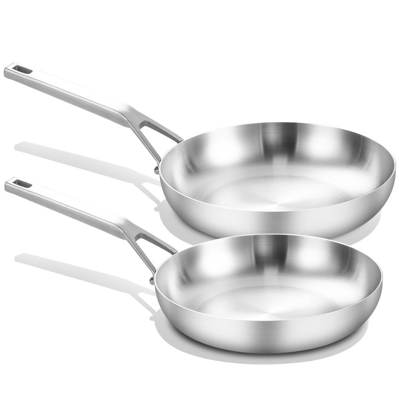 Yeksum TriPly Stainless Steel Frying Pan Set 8 Inch and 10Inch Skillet set Durable Cooking Pan 8 10 Induction Ready Egg Pan Compatible with All Cooktops Up to 600