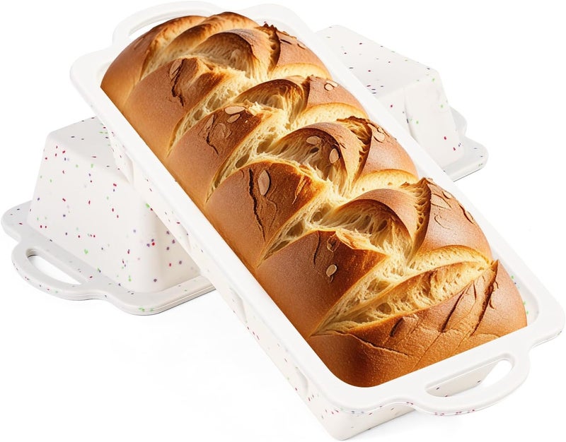 CAKETIME Silicone Bread Loaf Pan, Metal Reinforced Frame Nonstick 10x4.8x2.3 inch Silicone Loaf Pans for Baking Homemade Loaf, Bread, Meatloaf BPA Free 2 Pack - Image 1