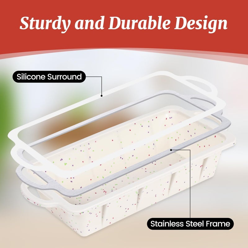 CAKETIME Silicone Bread Loaf Pan, Metal Reinforced Frame Nonstick 10x4.8x2.3 inch Silicone Loaf Pans for Baking Homemade Loaf, Bread, Meatloaf BPA Free 2 Pack - Image 2