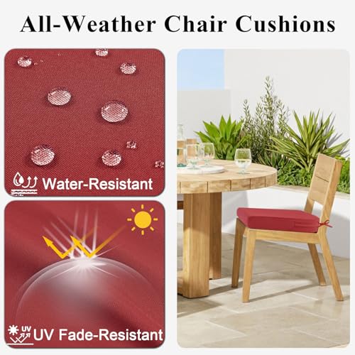 Topotdor Outdoor Chair Cushions for Patio FurnitureWaterproof Patio Chair Cushions Set of 2IndoorOutdoor Round Corner Chair Seat Cushion with Ties17x16x2 Red - Image 3