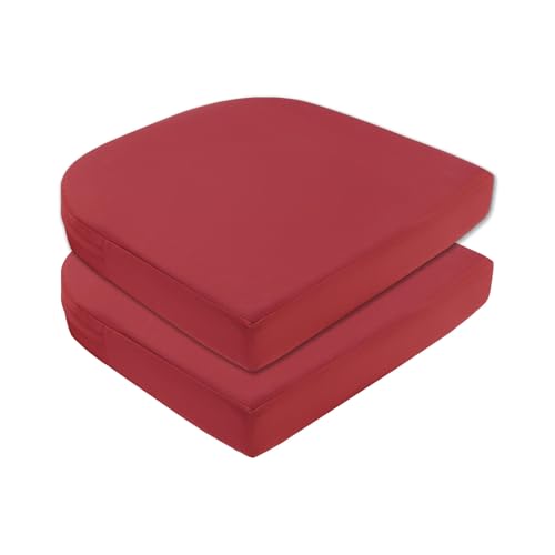 Topotdor Outdoor Chair Cushions for Patio FurnitureWaterproof Patio Chair Cushions Set of 2IndoorOutdoor Round Corner Chair Seat Cushion with Ties17x16x2 Red - Image 1