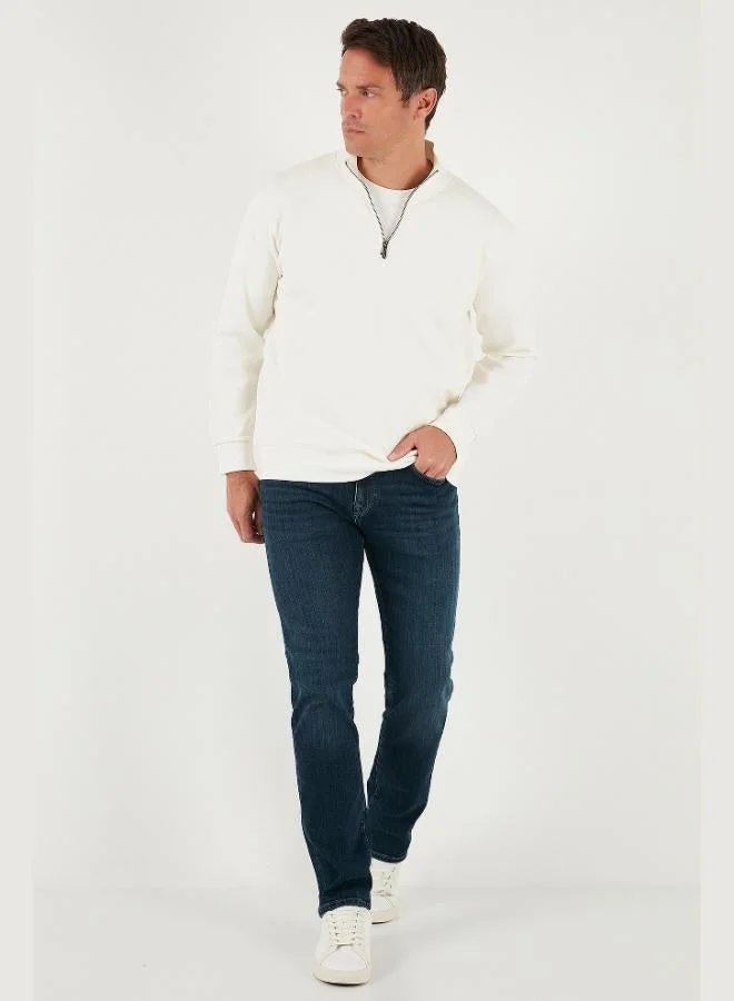 بوراتي سويت شيرت رجالي بياقة واقفة وسحاب نصي من قطن بوراتي