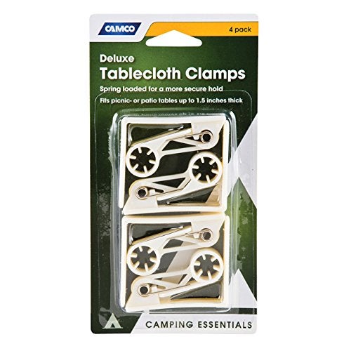 Camco Deluxe Tablecloth Clamps  Features a SpringLoaded Design for a Strong Hold a HeavyDuty Plastic Construction and Fits Tables Up to 112Inches Thick  4Pack 51077 - Image 1