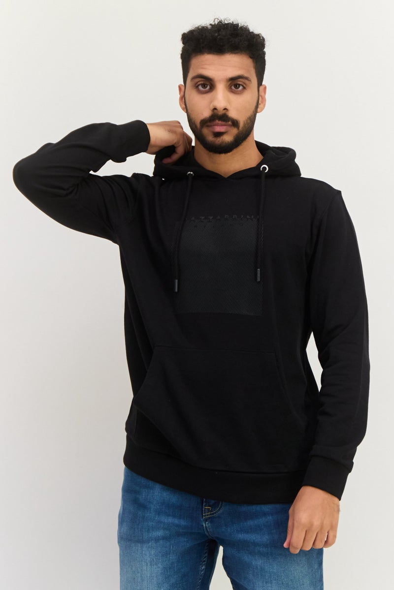 Gazzarrini Men Hooded Brand Logo Long Sleeves Sweatshirt, Black - Image 1