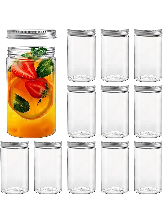 Green Tiger Clear Round Plastic Jars Bottles Containers with Silver Ribbed Lids, 30oz Straight Cylinders Storage Canisters for Food & Home Storage (12PACK) - Image 1