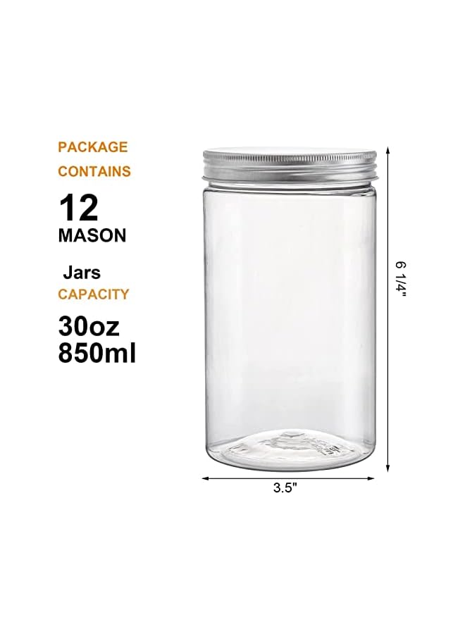 Green Tiger Clear Round Plastic Jars Bottles Containers with Silver Ribbed Lids, 30oz Straight Cylinders Storage Canisters for Food & Home Storage (12PACK) - Image 3