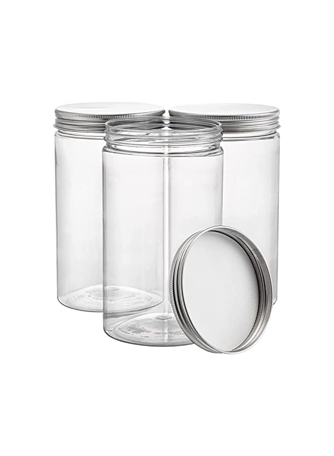 Green Tiger Clear Round Plastic Jars Bottles Containers with Silver Ribbed Lids, 30oz Straight Cylinders Storage Canisters for Food & Home Storage (12PACK) - Image 2
