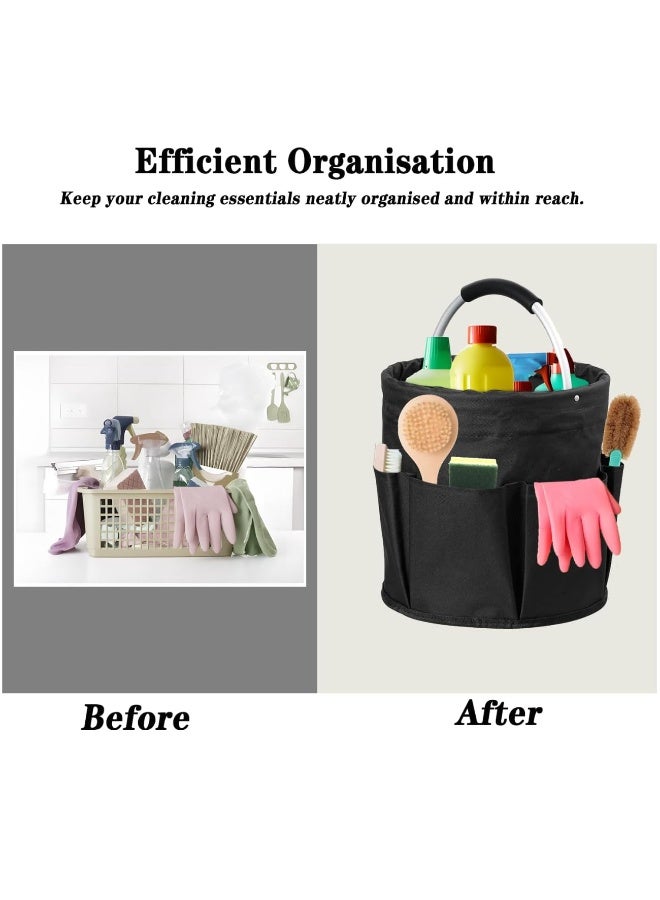Cleaning Caddy with Handle 17L Cleaning Bucket Organiser Portable Multi Pocket Large Capacity Caddy Bag, Foldable Storage Basket Organiser for Home/Garden (Black) - Image 5